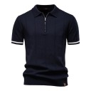 Cămașă polo pentru bărbați cu fermoar și decolteu în V cu guler Mâneci scurte Uni Polyester Viskoză Stil elegant 10