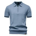 Cămașă polo pentru bărbați cu fermoar și decolteu în V cu guler Mâneci scurte Uni Polyester Viskoză Stil elegant 8