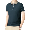 Cămașă polo pentru bărbați cu mânecă scurtă, guler și nasturi, tricou elegant din poliester pentru purtare zilnică 10