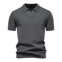 Cămașă polo pentru bărbați cu mânecă scurtă și guler Tricou elegant monocrom din poliester și viscoză pentru purtare zilnică 16