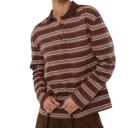 Cămașă polo pentru femei cu mânecă lungă Design în dungi Decolteu în V cu guler și nasturi Bumbac cu spandex 5