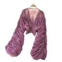 Cămașă semi-transparentă pentru femei Mărime universală Decolteu în V Mâneci lungi Fălcire Elastic în talie Elegantă 12