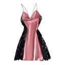 Camicetta da notte in satin per donna con scollatura a cascata e pizzo sui lati con spalline sottili incrociate e legatura sulla schiena 7