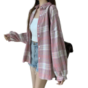 Camicia a quadri elegante da donna con colletto Taglio ampio con chiusura a bottoni Leggera blusa in poliestere per uso quotidiano 6