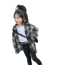 Camicia a quadri nera per ragazze con maniche lunghe Maglietta in cotone con colletto e bottoni Camicia alla moda per ragazze per la scuola 3