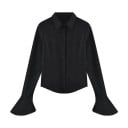 Camicia aderente da donna con maniche lunghe a campana, colletto classico e legatura sul retro con orlo arrotondato 2