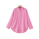 Camicia da donna ampia con maniche lunghe, con patta coperta, colletto classico, polsini larghi e retro allungato e arrotondato 6