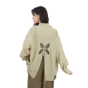 Camicia da donna casual con maniche lunghe a taglio libero con scollatura e spacco sulla schiena con fiocco e taschino sul petto 6