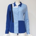 Camicia da donna con maniche lunghe e colletto classico Blocchi di colore e strisce verticali Chiusura con bottoni Chiffon leggero 5