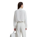Camicia da donna in pizzo con maniche lunghe e applicazione floreale lungo la chiusura con colletto rifinito in pizzo e orlo dritto 6