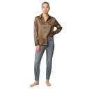 Camicia da donna in satin con maniche lunghe dal taglio morbido, superficie lucida, colletto classico, polsino con bottone e orlo dritto 6