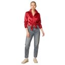 Camicia da donna in satin con maniche lunghe dal taglio morbido, superficie lucida, colletto classico, polsino con bottone e orlo dritto 19