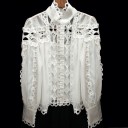 Camicia da donna traforata con strisce in pizzo Colletto alto Maniche lunghe con ampi polsini Chiusura con bottoni Cotone 3