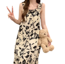 Camicia da notte beige da donna con delicati motivi e volant Elegante camicetta estiva con arricciature e spalline larghe Materiale in poliestere 2