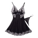 Camicia da notte corta da donna con culotte e scollatura profonda a V con coppe in pizzo, fiocco e gonna trasparente con bordo in pizzo 10