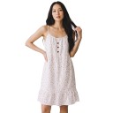 Camicia da notte da donna color crema fino al ginocchio con piccoli fiori su spalline regolabili con scollatura arricciata e volant sull'orlo 3