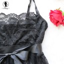 Camicia da notte erotica in taglie comode in morbido pizzo Nastro con fiocco sotto il seno Gonna trasparente Chiusura con ganci Perizoma incluso 7