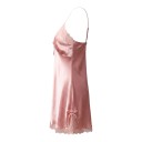 Camicia da notte in satin per donna con bordo in pizzo al collo e sul bordo inferiore, spacchi laterali e fiocchetti, taglia universale 6