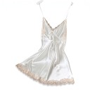 Camicia da notte in satin per donna con pizzo su spalline sottili con scollatura a V, spacco e schiena aperta con fiocco 8