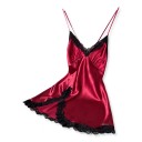 Camicia da notte in satin per donna con pizzo su spalline sottili con scollatura a V, spacco e schiena aperta con fiocco 5