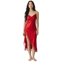 Camicia da notte lunga in satin per donna con scollo a cascata e spalline incrociate sulla schiena con fiocco e orlo in pizzo 2
