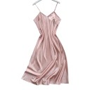 Camicia da notte lunga in satin per donna sotto il ginocchio con spalline sottili regolabili, scollo a V e taglio svasato verso l'orlo 9