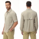 Camicia da uomo a maniche lunghe in poliestere design monocolore con chiusura a bottoni e doppie tasche 7