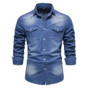 Camicia da uomo a maniche lunghe in tinta unita con colletto tasche chiusura con bottoni scollo a V cotone 6