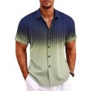 Camicia da uomo a righe bicolore con maniche corte e gradiente di colore dal collo all'orlo con strisce sottili e colletto classico 5