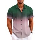 Camicia da uomo a righe bicolore con maniche corte e gradiente di colore dal collo all'orlo con strisce sottili e colletto classico 9