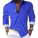 Camicia da uomo a righe con taglio aderente e maniche lunghe a strisce verticali sottili con colletto classico 13