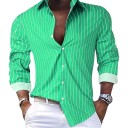 Camicia da uomo a righe con taglio aderente e maniche lunghe a strisce verticali sottili con colletto classico 16