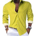 Camicia da uomo a righe con taglio aderente e maniche lunghe a strisce verticali sottili con colletto classico 19