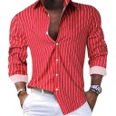 Camicia da uomo a righe con taglio aderente e maniche lunghe a strisce verticali sottili con colletto classico 4