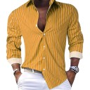 Camicia da uomo a righe con taglio aderente e maniche lunghe a strisce verticali sottili con colletto classico 6