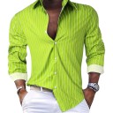 Camicia da uomo a righe con taglio aderente e maniche lunghe a strisce verticali sottili con colletto classico 12