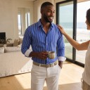 Camicia da uomo a righe con taglio aderente e maniche lunghe a strisce verticali sottili con colletto classico 2