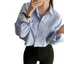 Camicia elegante da donna con maniche lunghe e colletto Camicia monocolore in poliestere leggero Chiusura con bottoni alla moda per ogni giorno 4