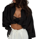 Camicia elegante da donna in tinta unita con colletto Maniche svasate Chiusura con bottoni Blusa stilosa in viscosa spandex e nylon 8