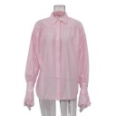 Camicia elegante da donna in tinta unita con colletto Maniche svasate Chiusura con bottoni Blusa stilosa in viscosa spandex e nylon 16