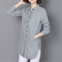 Camicia lunga da donna a righe con maniche lunghe Collo classico Chiusura con bottoni Tasche laterali Orlo arrotondato Cotone Stile 1