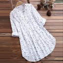 Camicia lunga da donna in lino con motivo floreale e maniche lunghe Colletto con bottoni Può essere indossata anche come vestito Per 4