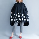 Camicia oversize da donna con stampa a quadretti bianchi Nera Orlo asimmetrico con parte posteriore più lunga Maniche fino al gomito Tasche laterali 3