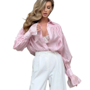 Camicia trasparente da donna elegante con maniche lunghe Blusa monocolore in poliestere con maniche svasate e colletto Top alla moda con bottoni 7