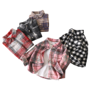 Camicia vintage a quadri per bambini con maniche lunghe Rosa Grigio Cotone Poliestere Spandex Cardigan elegante con colletto e chiusura con bottoni 2