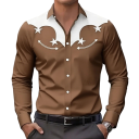 Camicia western elastica da uomo con maniche lunghe, sella a contrasto e motivo a stelle sul petto con colletto classico e polsini con bottone 3