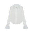 Camisa ajustada de mujer con mangas largas, puños acampanados, cuello clásico y lazo en la espalda con dobladillo redondeado 1