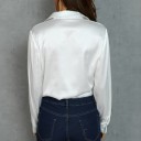 Camisa blanca brillante para mujer con mangas largas Cuello clásico Cierre de botones Mangas con puños Poliéster Fácil de combinar 4