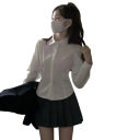 Camisa branca elegante para senhora com mangas longas Blusa de uma só cor com colarinho e laço nas costas Top estiloso em algodão e poliéster 4