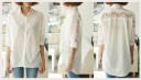 Camisa branca feminina com inserção de renda nas costas e mangas Corte solto Mangas três quartos Colarinho clássico Poliéster e acetato 5